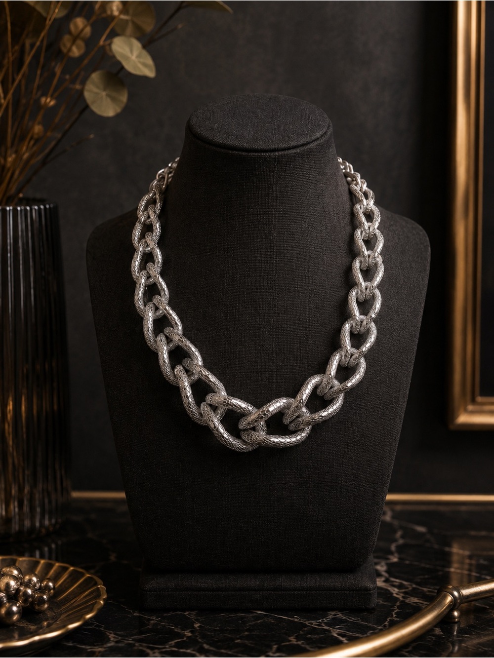 Silver Tone Metal Mesh Chain Link‎ Necklace Set